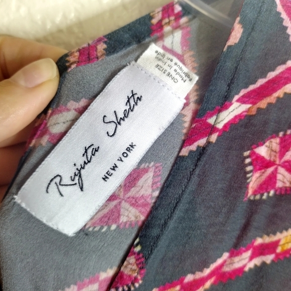 ANTHROPOLOGIE RUJUTA SHETH Marie Cinched Caftan in Black Red Diamond Print Sz OS - Picture 5 of 9